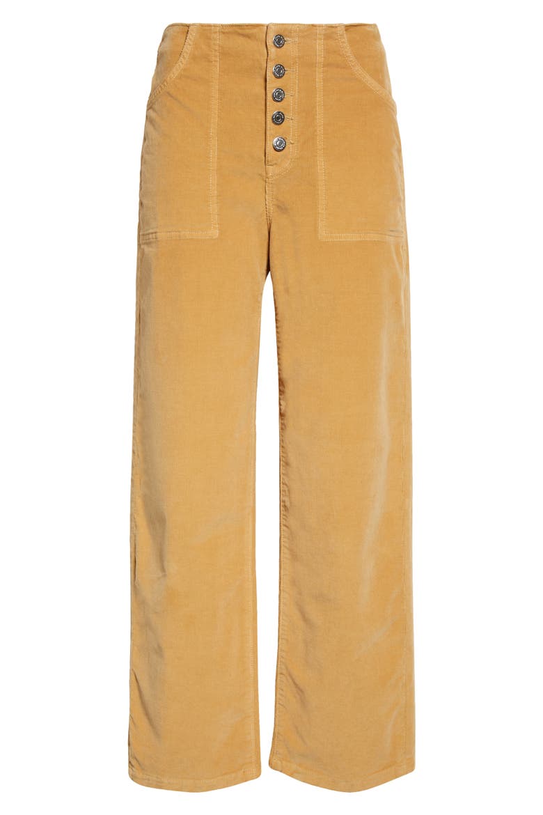 Crosbie Exposed Button Crop Wide Leg Corduroy Pants, Alternate, color, WOOD THRUSH
