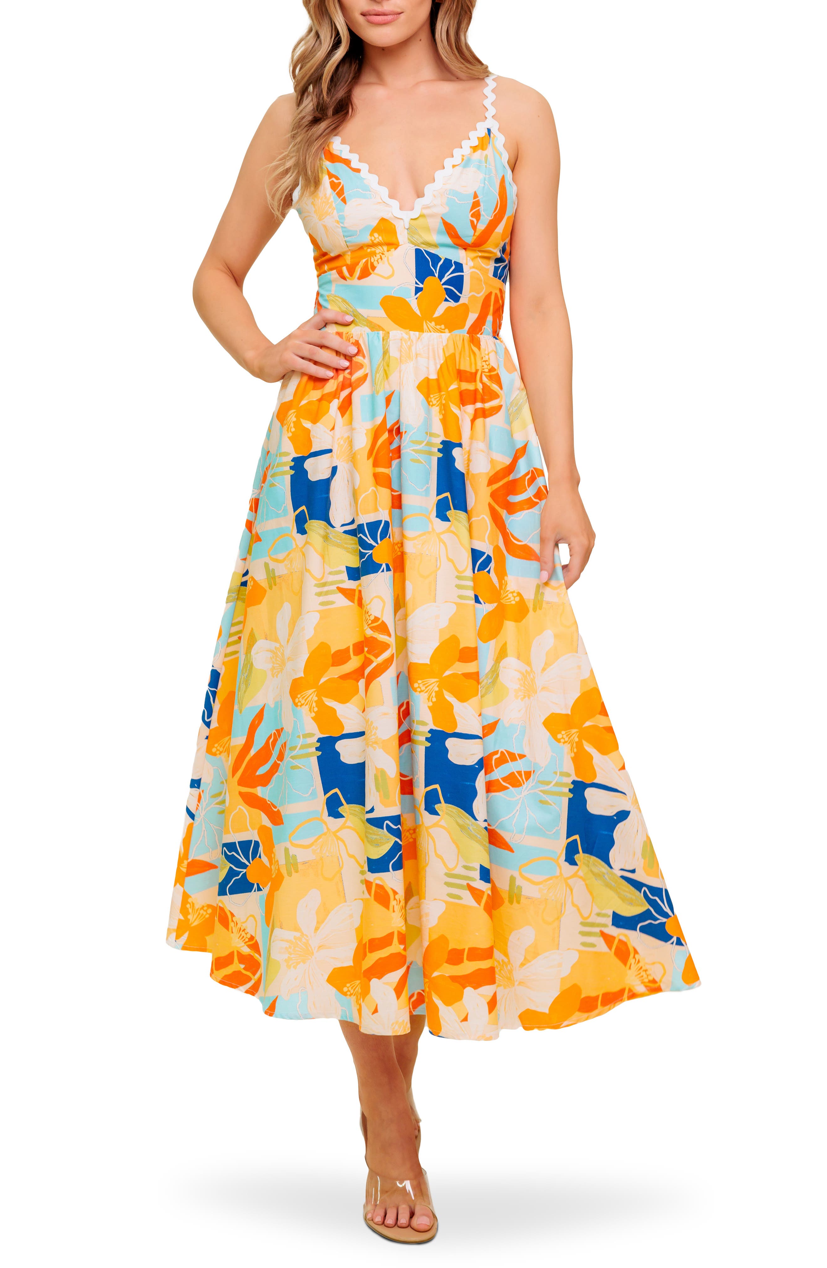 FLYING TOMATO Floral V-Neck Midi Dress