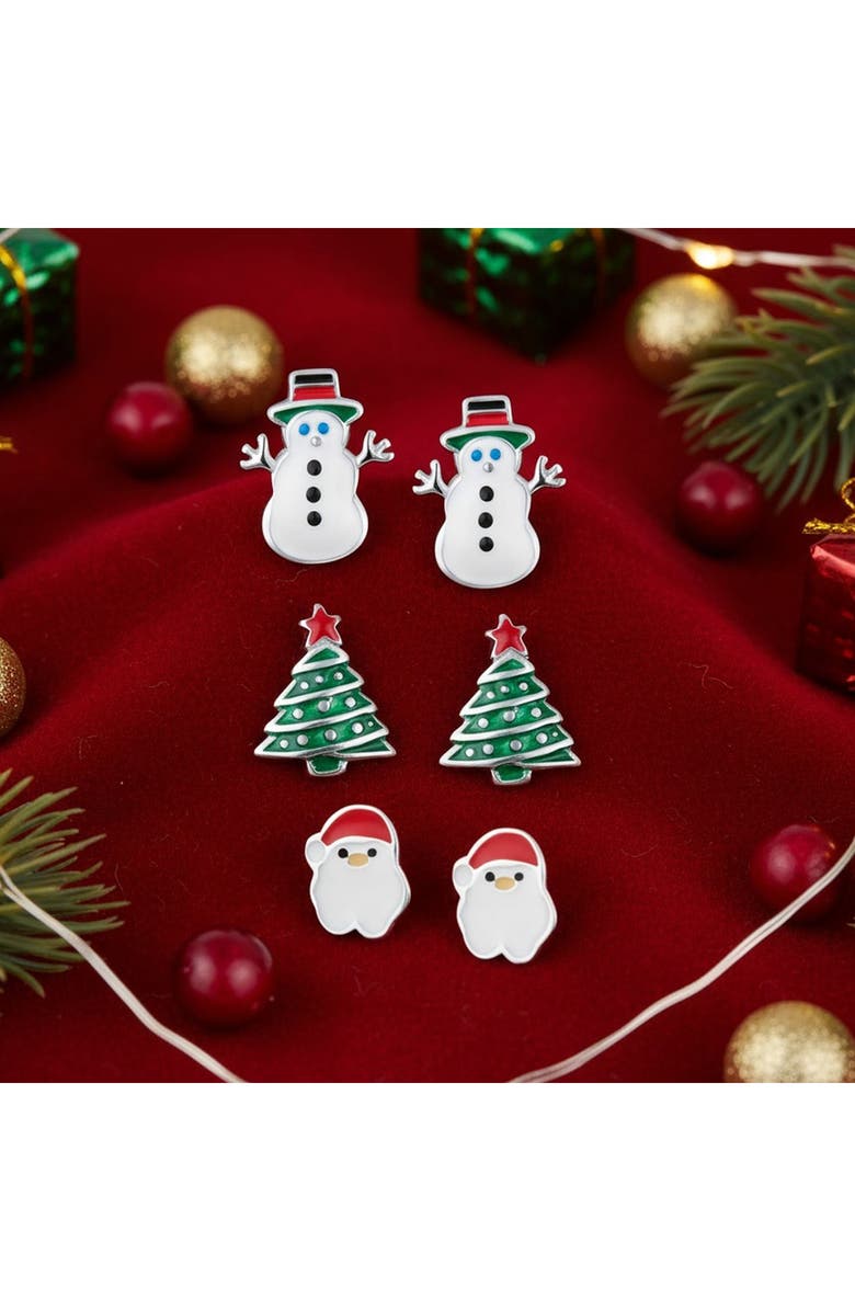 BLING JEWELRY 3-Pack Sterling Silver Christmas Earring Gift Set, Alternate, color, Multicolor