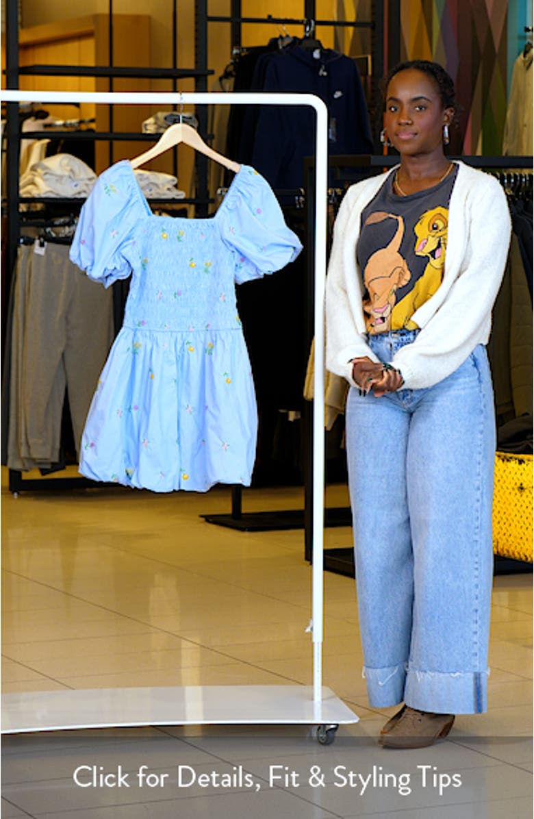 Floral Embroidery Puff Sleeve Cotton Minidress, sales video thumbnail