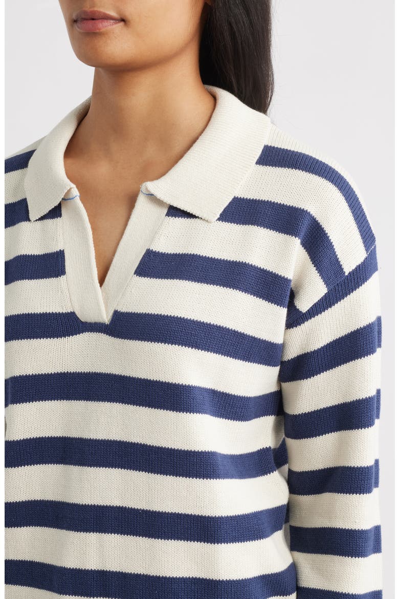 Stripe Johnny Collar Sweater, Alternate, color, NAVY