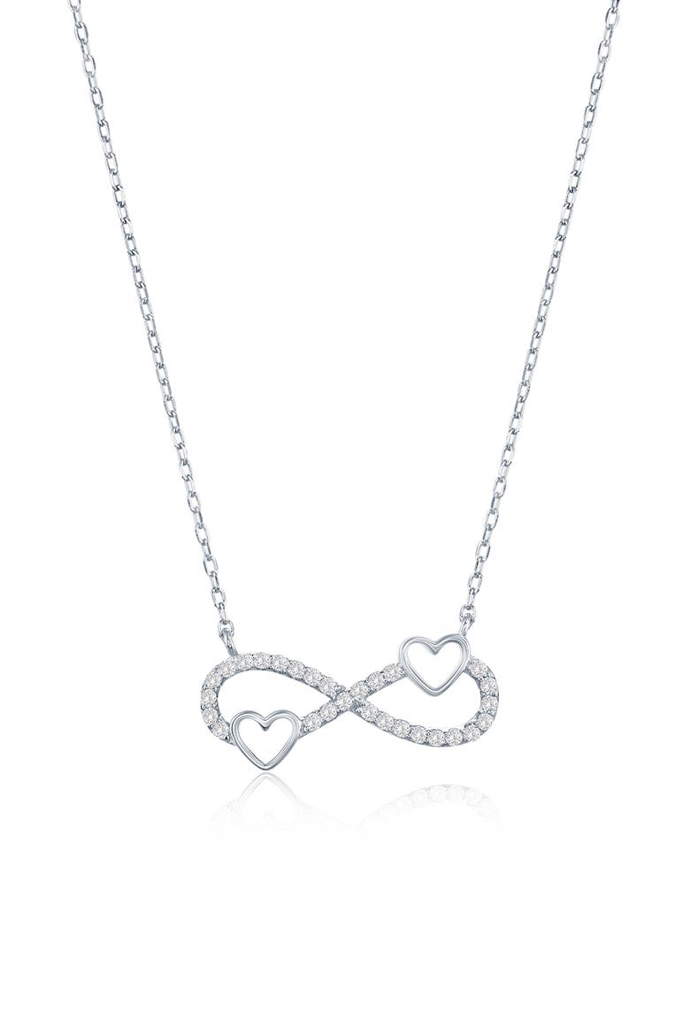 Infinity Heart Cubic Zirconia Pendant Necklace, Main, color, SILVER