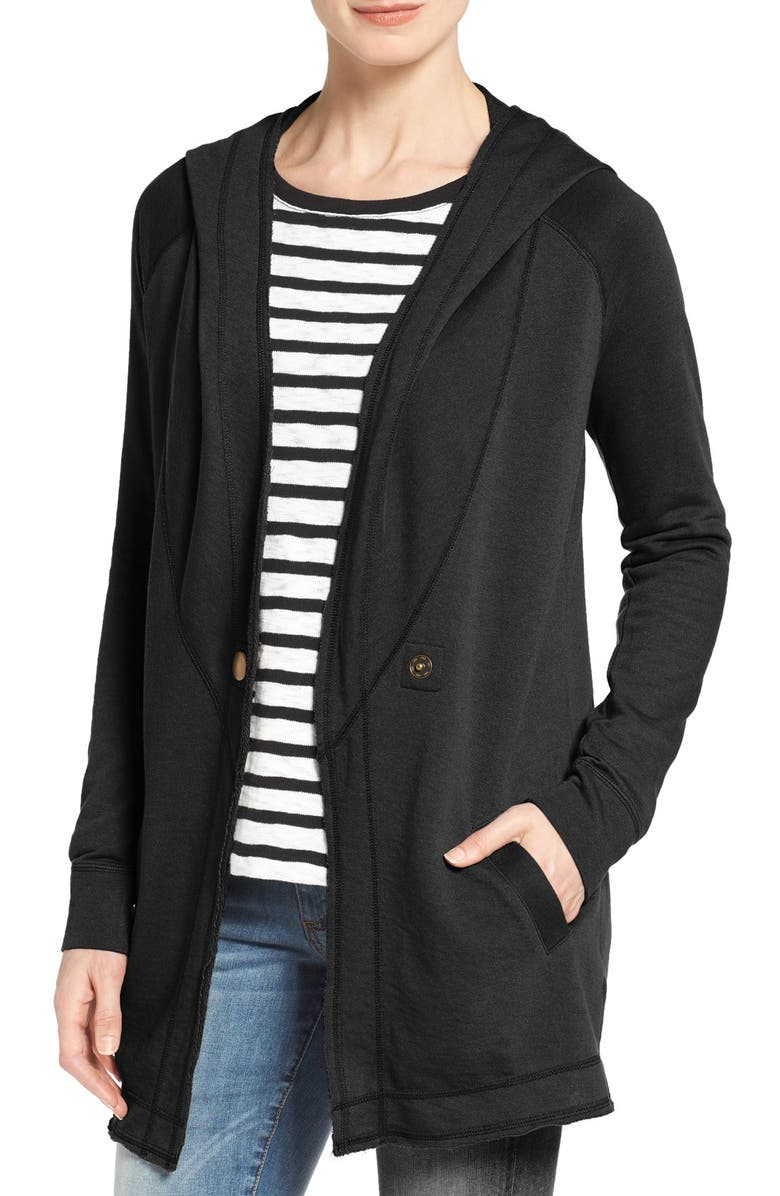 Caslon<sup>®</sup> Raw Edge Hooded Knit Jacket, Main, color, 