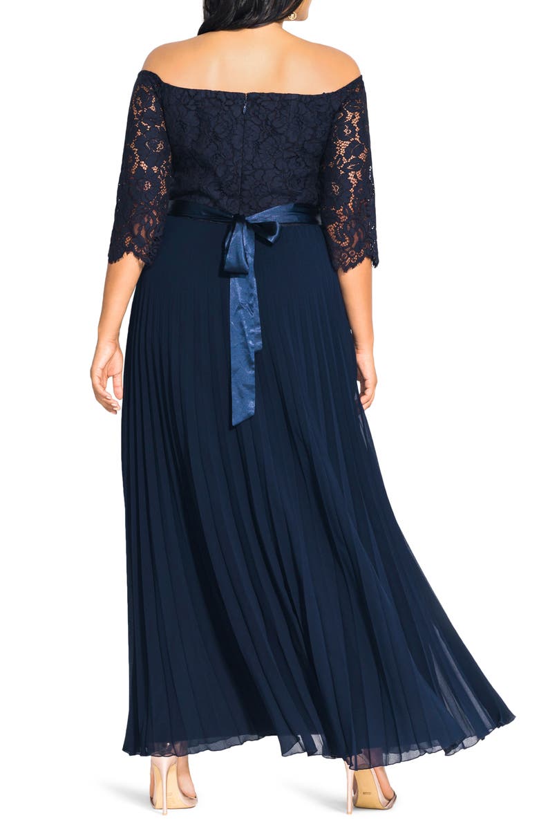 City Chic Intriguing Lace Bodice Off the Shoulder Maxi Dress, Alternate, color, 