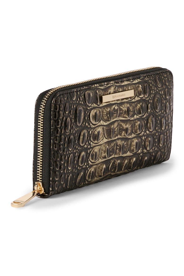 Suri Croc Embossed Leather Zip Wallet, Alternate, color, ONYX