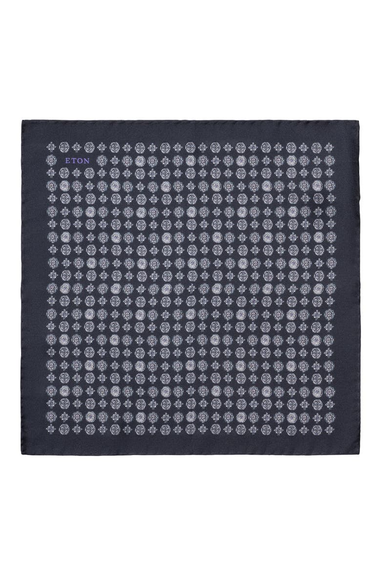 Medallion Silk Twill Pocket Square, Alternate, color, NAVY