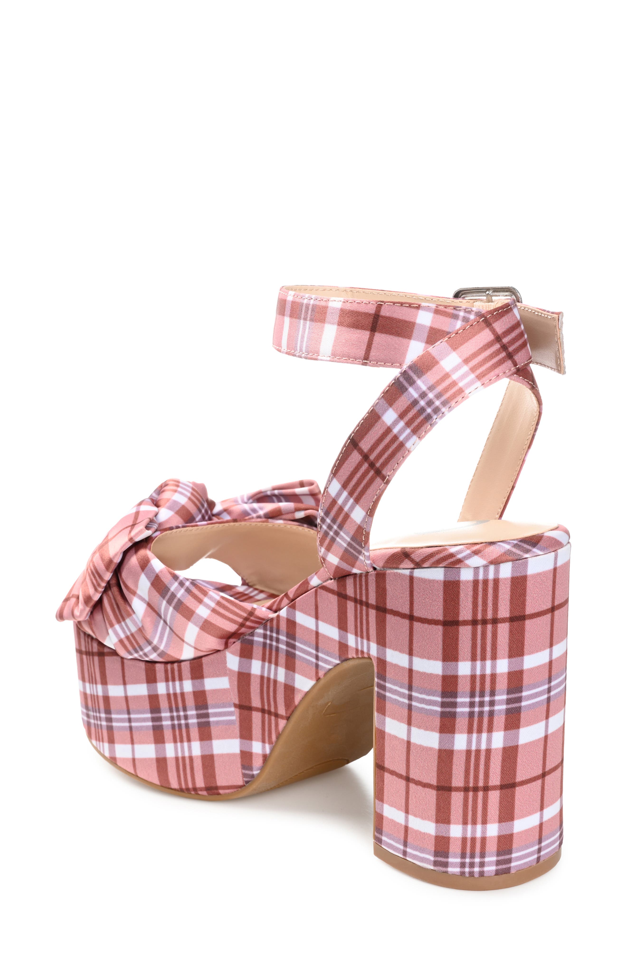 Journee Collection Zenni Bow Platform Sandal, Alternate, color, Plaid