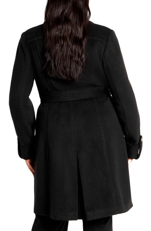 City Chic Maggie Belted Double Breasted Coat In Black