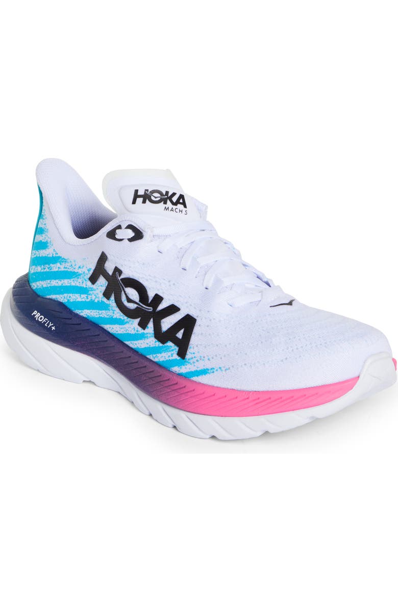 HOKA Mach 5 Running Shoe, Main, color, White / Scuba Blue