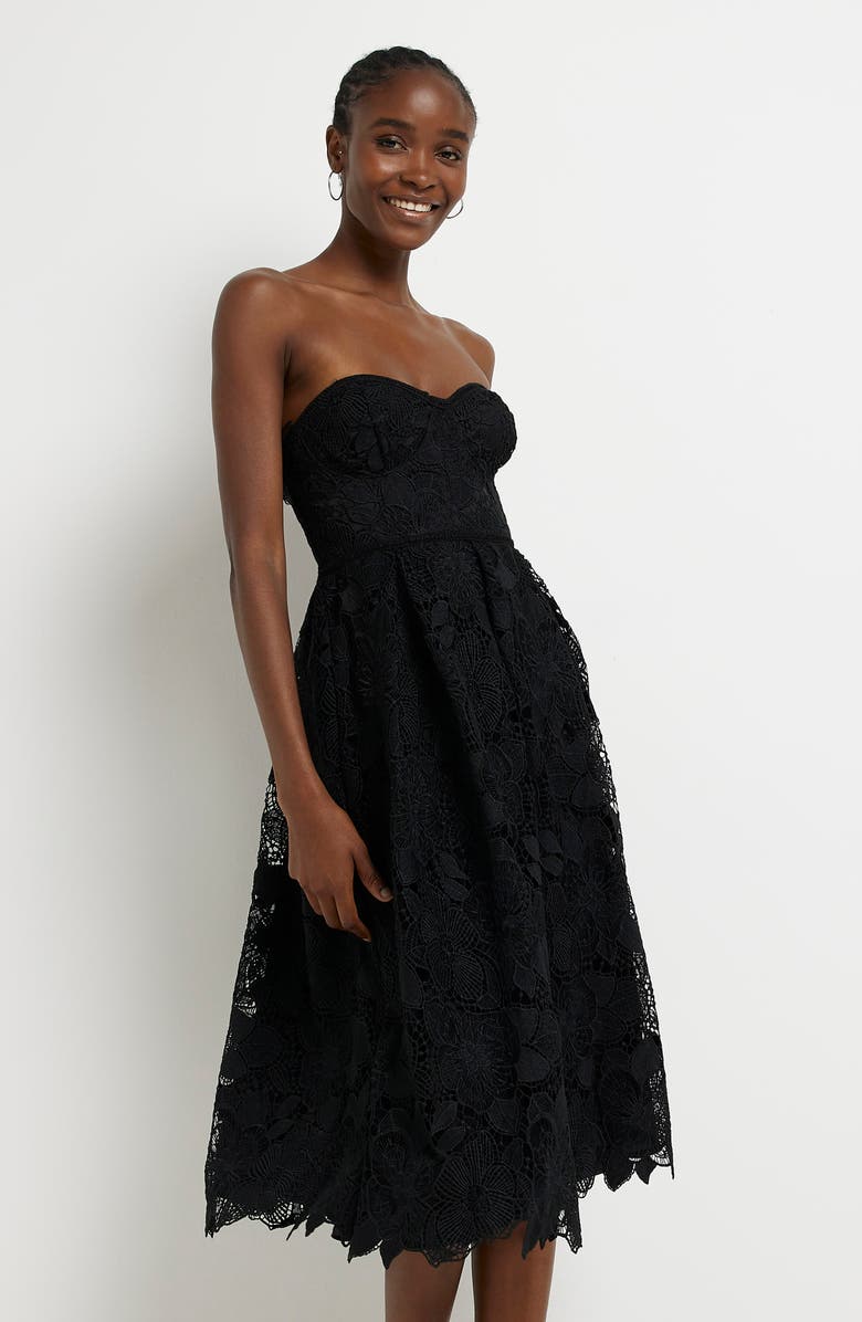 River Island Strapless Floral Lace Dress, Alternate, color, 