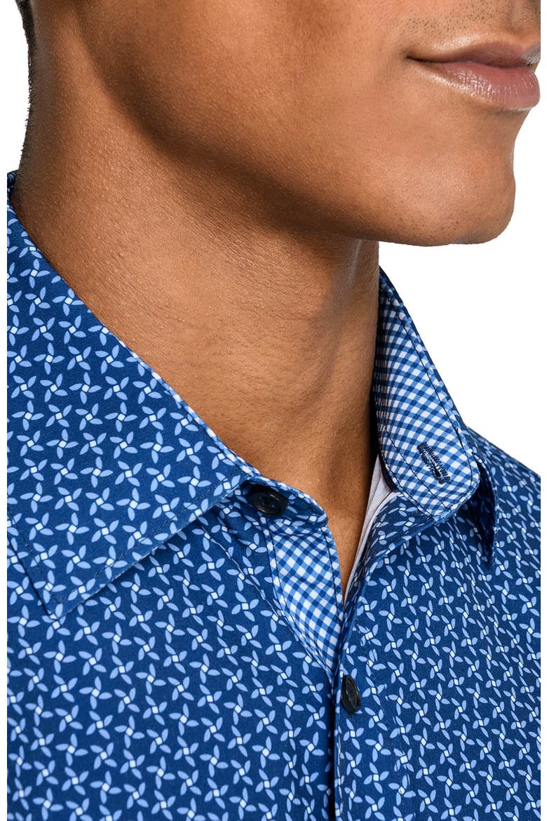 Slim Fit Pinwheel Floral Performance Long Sleeve Shirt, Alternate, color, NAVY