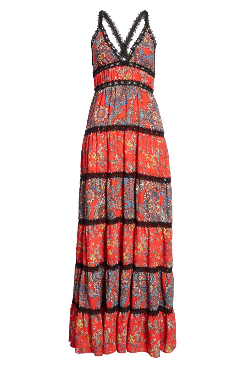 Karolina Mixed Print Maxi Dress, Alternate, color, BATIK MEDALLION BT POPPY/ MULT