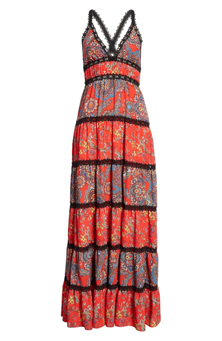 Alice + Olivia Karolina Mixed Print Maxi Dress, Alternate, color,