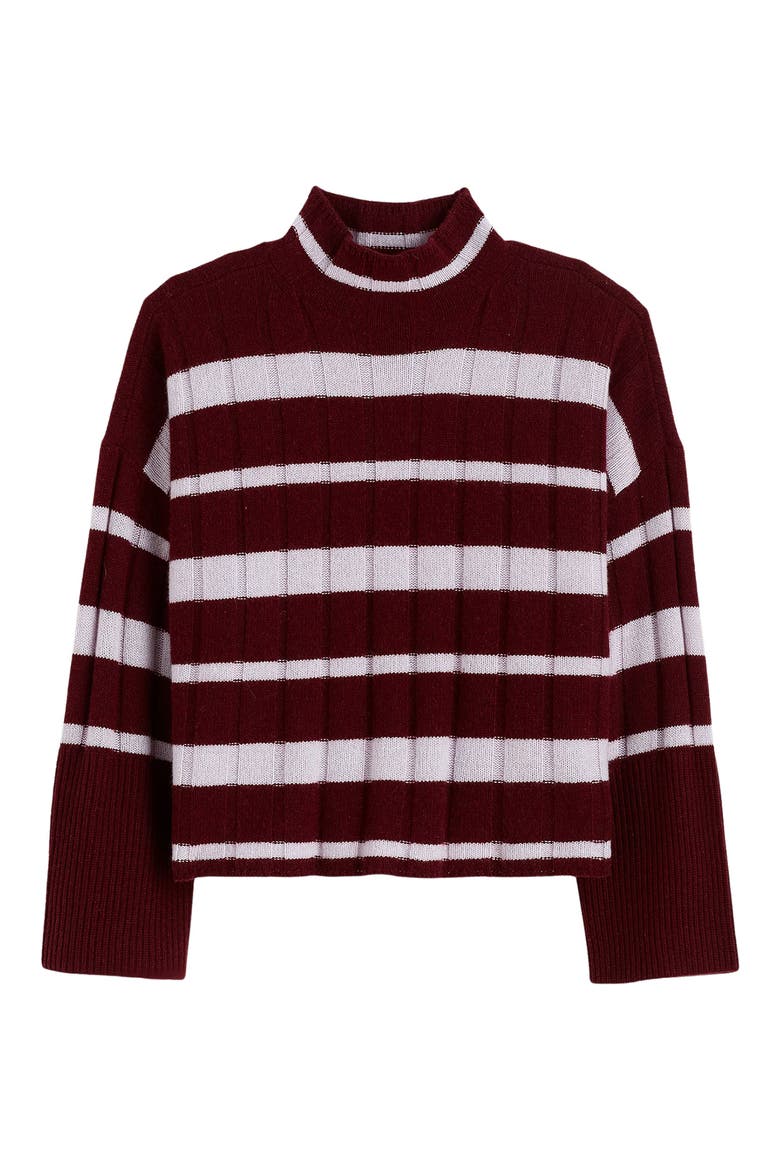 Stripe Rib Cashmere & Wool Blend Funnel Neck Sweater, Alternate, color, CABERNET STRIPE