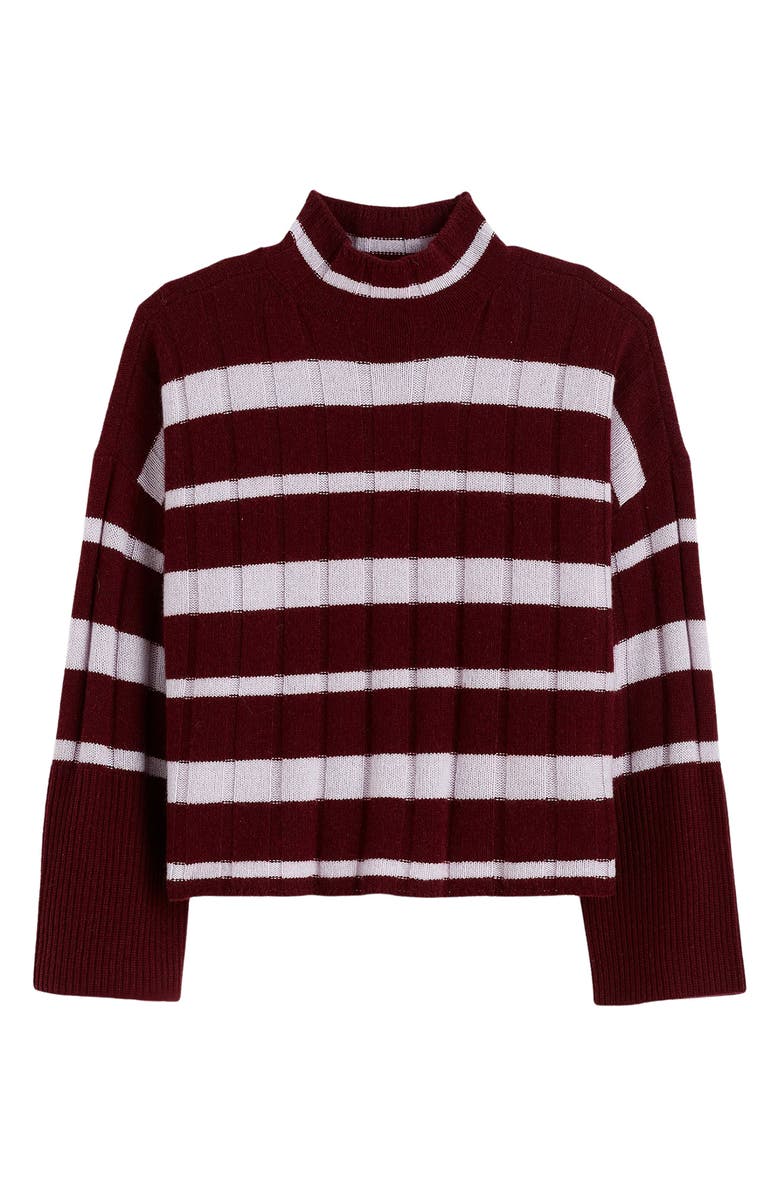 Madewell Stripe Rib Cashmere & Wool Blend Funnel Neck Sweater, Main, color, Cabernet Stripe