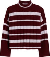 Madewell Stripe Rib Cashmere & Wool Blend Funnel Neck Sweater