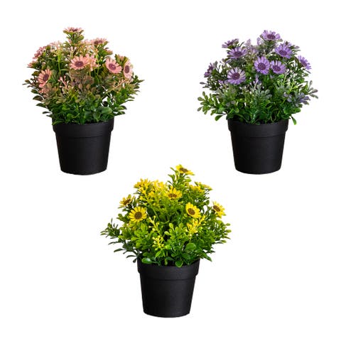 8-in Artificial Flowering Daisy in Black Pot - Set of 3