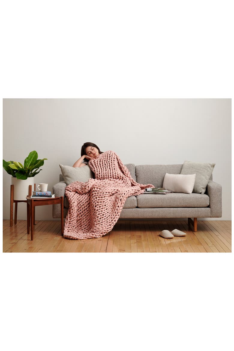 Organic Cotton Weighted Knit Blanket, Alternate, color, EVENING ROSE