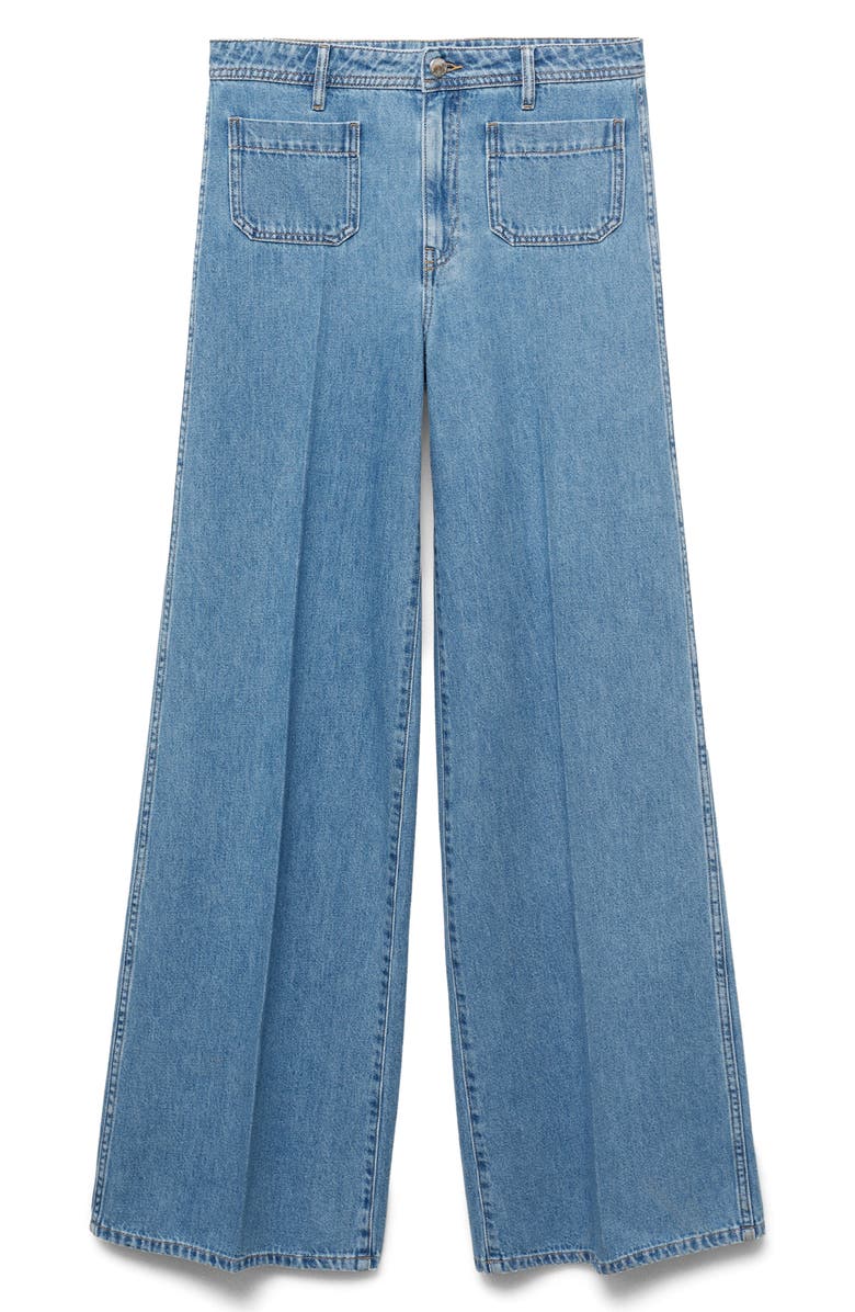 MANGO Patch Pocket High Waist Wide Leg Jeans, Alternate, color, Medium Blue