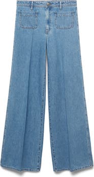 MANGO Patch Pocket High Waist Wide Leg Jeans