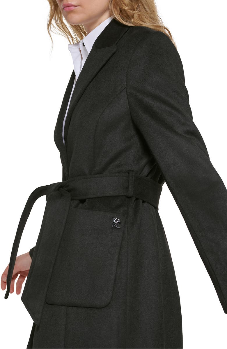 KARL LAGERFELD PARIS Belted Wool Blend Patch Pocket Coat, Alternate, color,