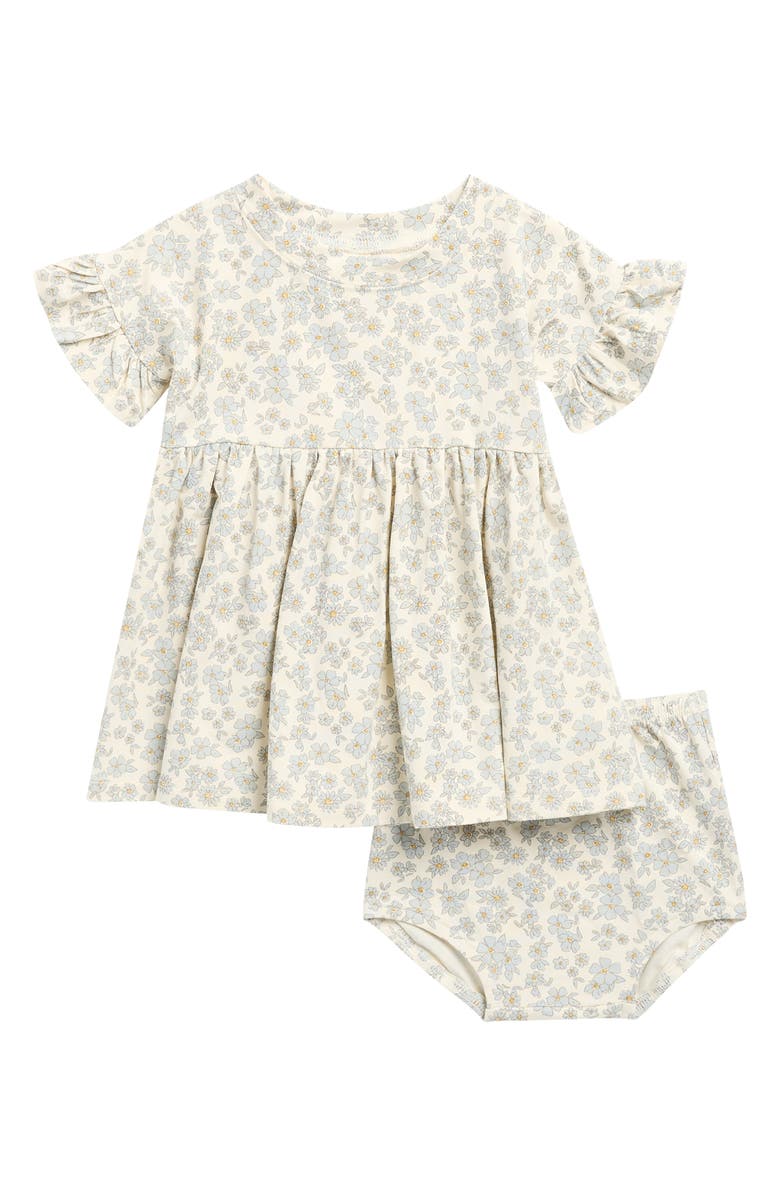 QUINCY MAE Floral Ruffle Organic Cotton Dress with Bloomers, Main, color, Ivory