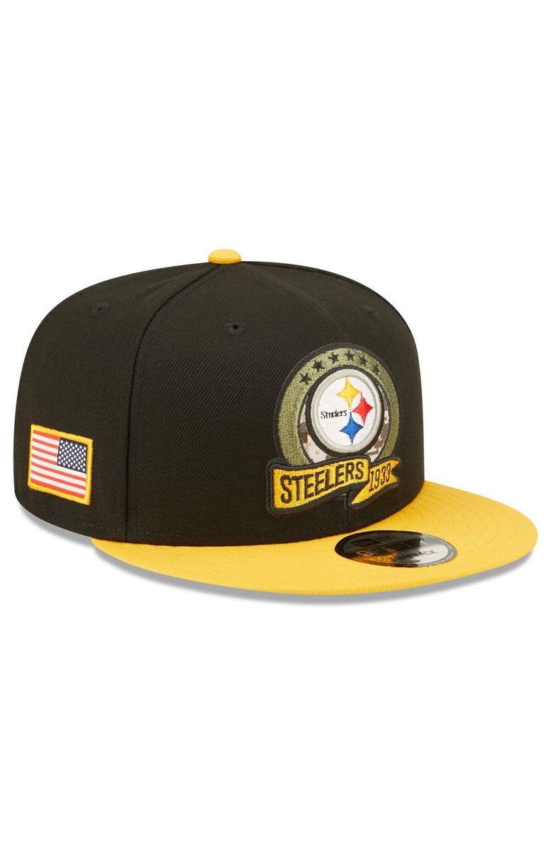 New Era Men's New Era Black/Yellow Pittsburgh Steelers 2022 Salute To Service 9FIFTY Snapback Hat, Main, color,