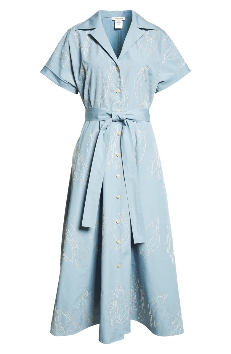 Lafayette 148 New York Gestures Embroidered Cotton Belted Shirtdress, Alternate, color, 