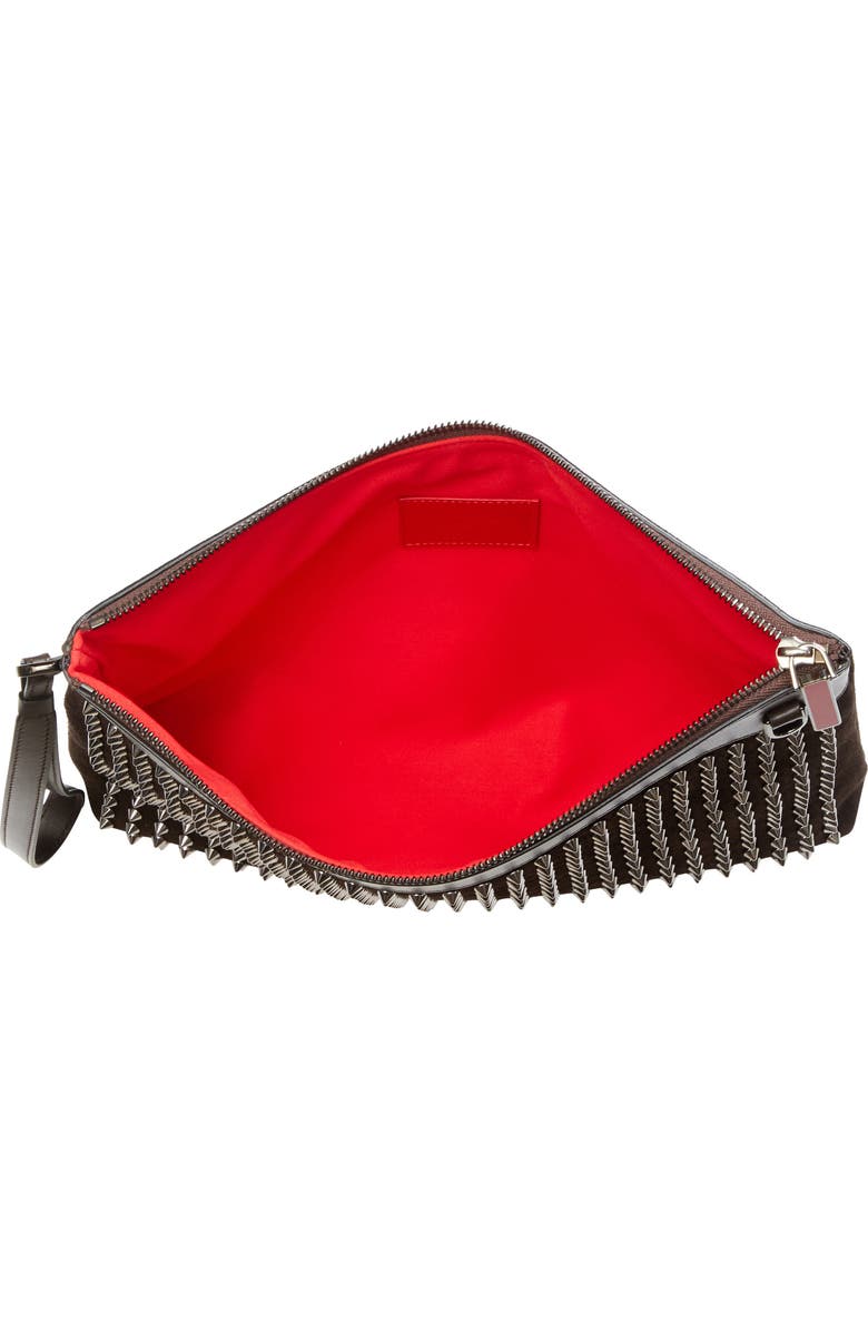 Christian Louboutin Funky Crosta Spikes Suede Wristlet Pouch, Alternate, color, Cafe/ Gun Metal