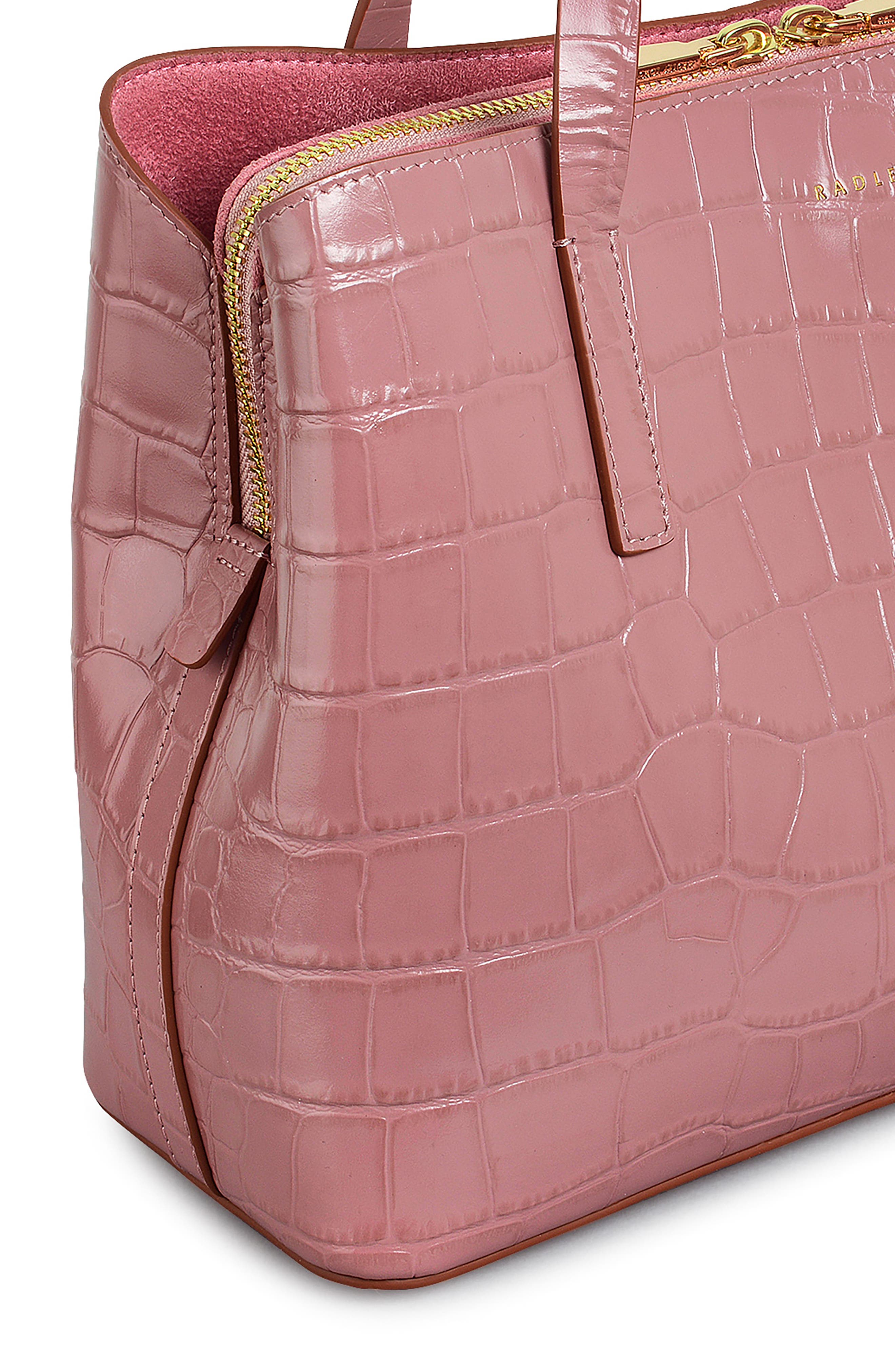 Radley Dukes Place - Faux Croc Medium Ziptop Satchel Bag, Alternate, color, French Rose