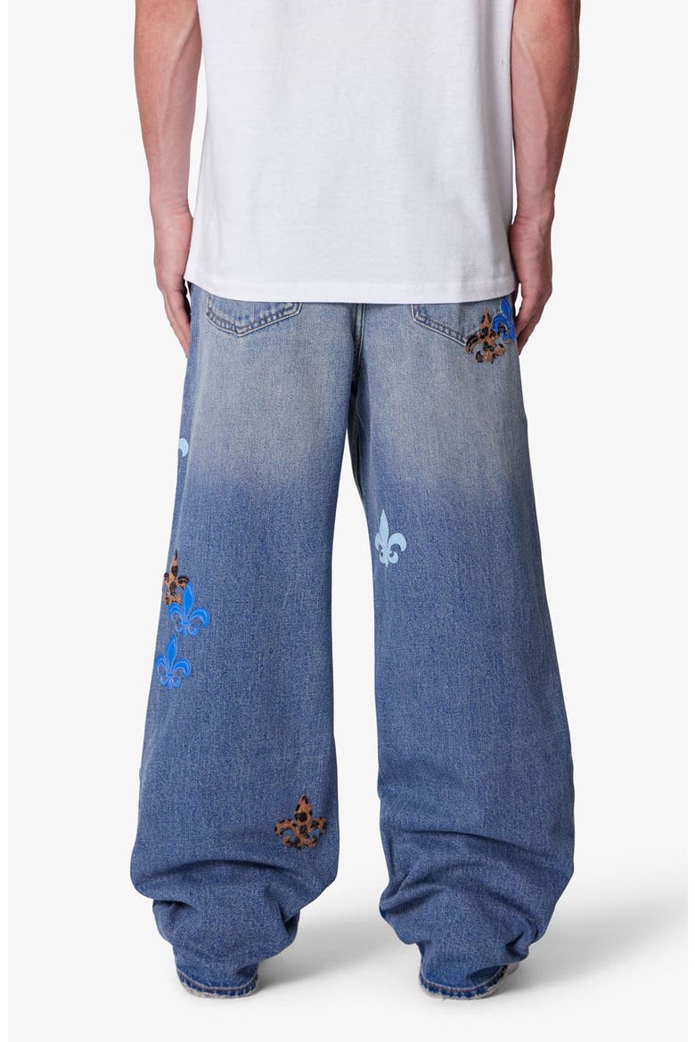 Embroidered Fleurs de Lis Ultra Baggy Jeans, Alternate, color, BLUE