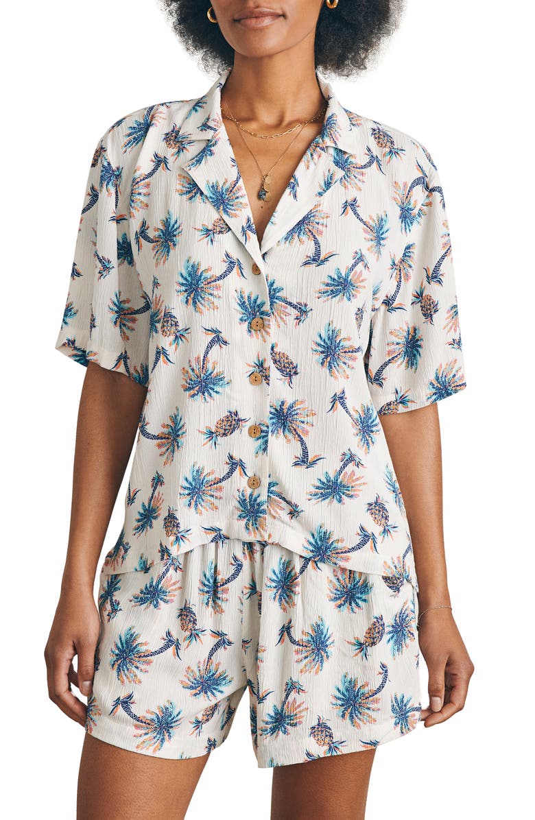 Faherty Lenzing<sup>™</sup> EcoVero<sup>™</sup> Cabana Camp Shirt, Main, color, Pineapple Palm