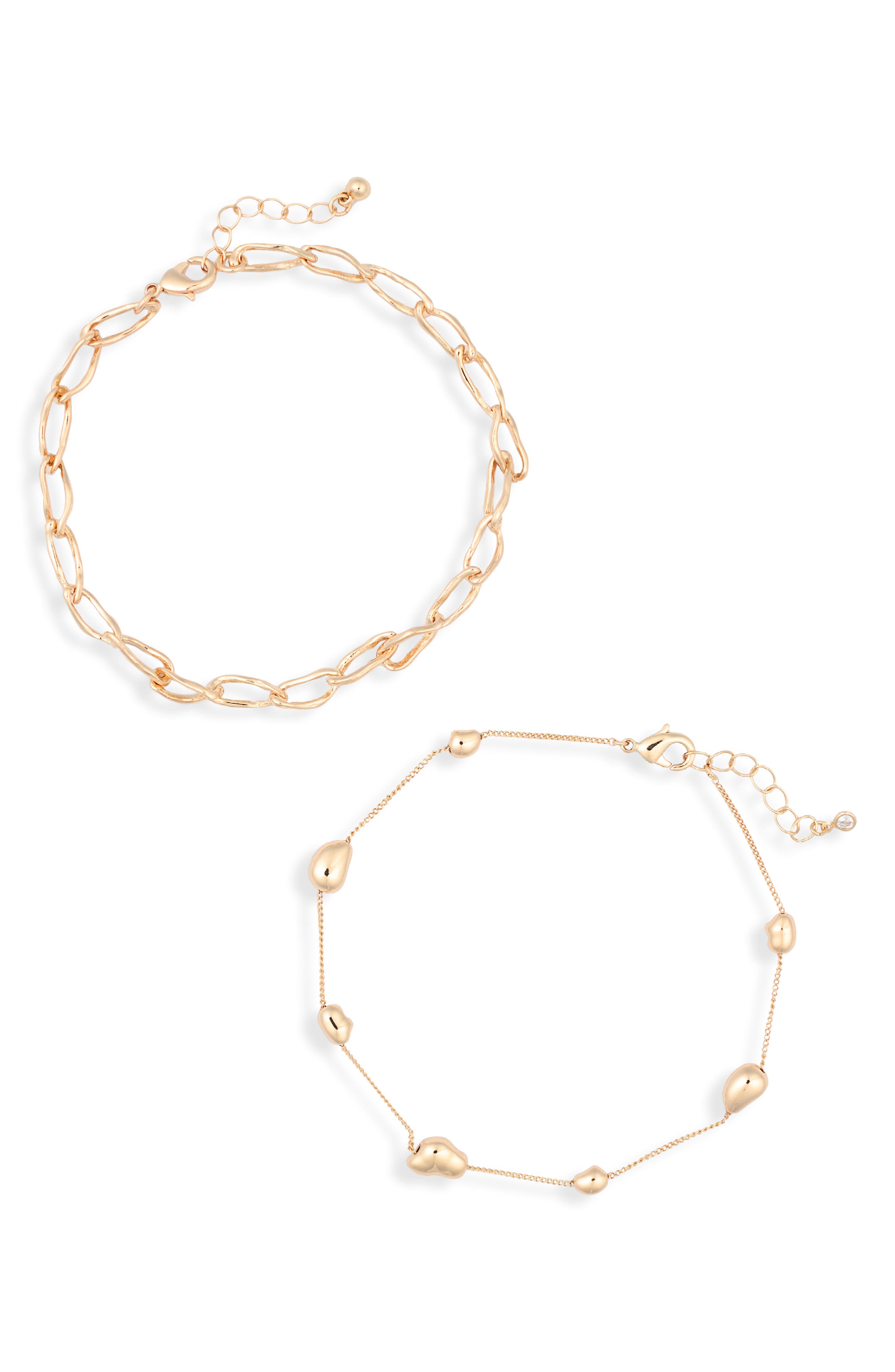 NORDSTROM RACK Set of 2 Wavy Link & Orb Station Chain Anklets