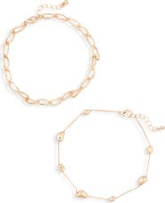 NORDSTROM RACK Set of 2 Wavy Link & Orb Station Chain Anklets