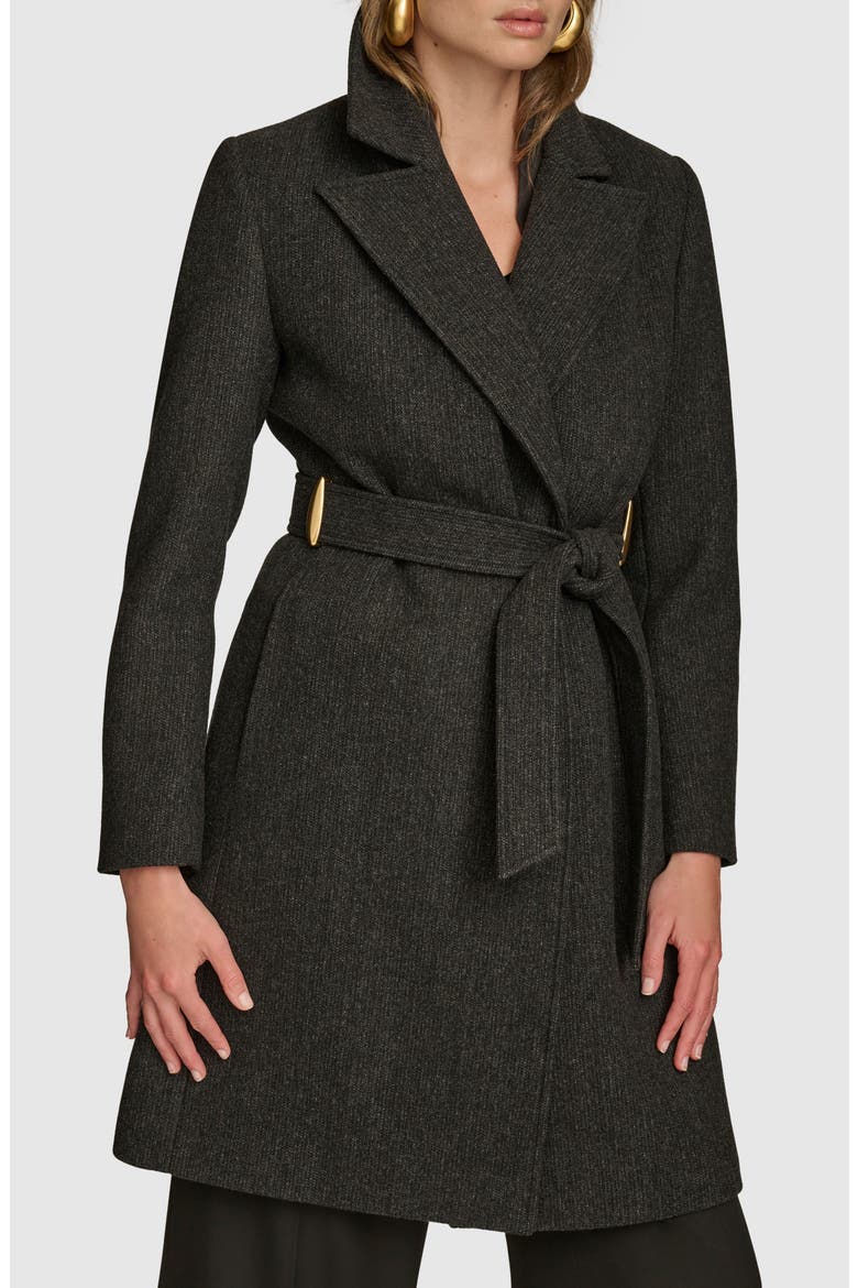 Belted Wool Blend Coat, Main, color, BLACK
