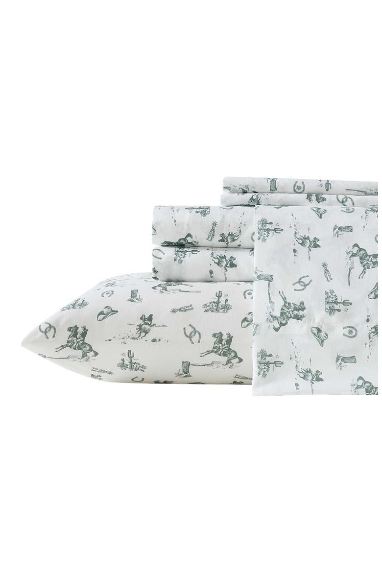 Cowboy Rodeo Print Microfiber Sheet Set, Main, color, MEDIUM / DARK GREEN