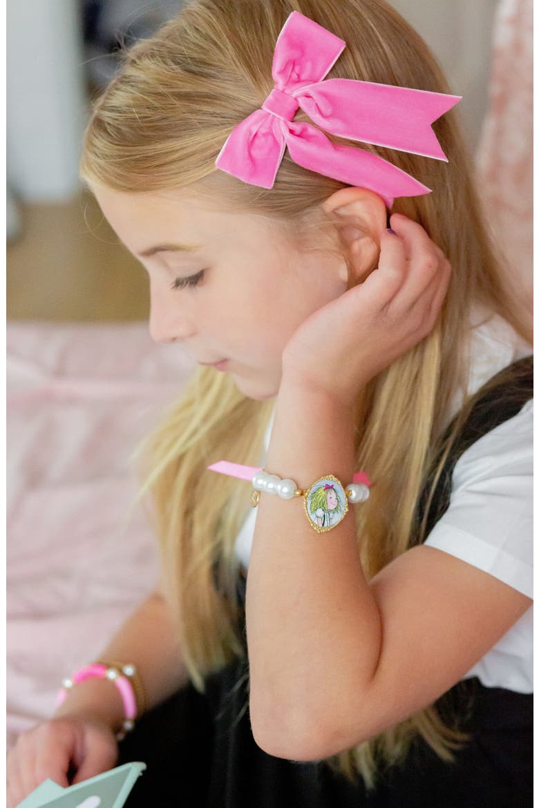 Eloise x Bits & Bows Bow Pearls Cameo Bracelet, Alternate, color, Pink/White