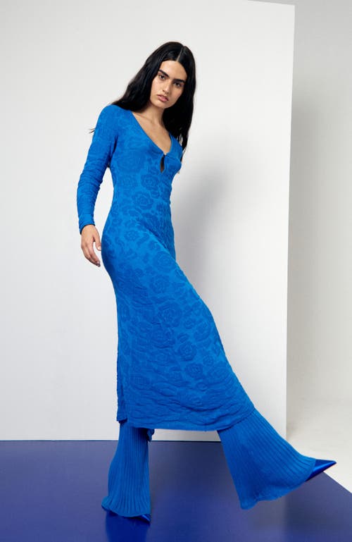 De Loreta Petunia Long Sleeve Cotton Blend Sweater Midi Dress In Blue