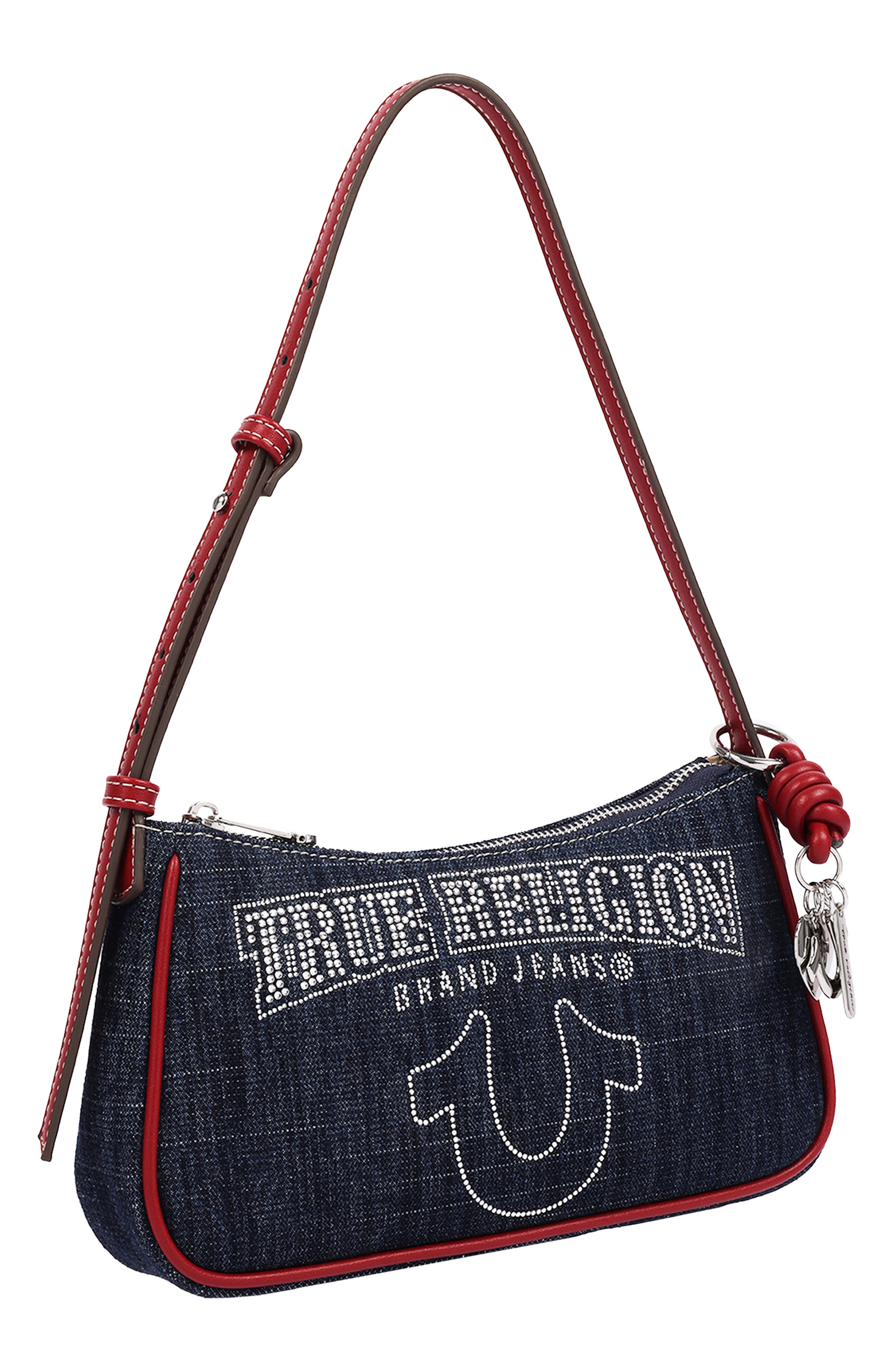 Bling Logo Denim Shoulder Bag, Alternate, color, RED