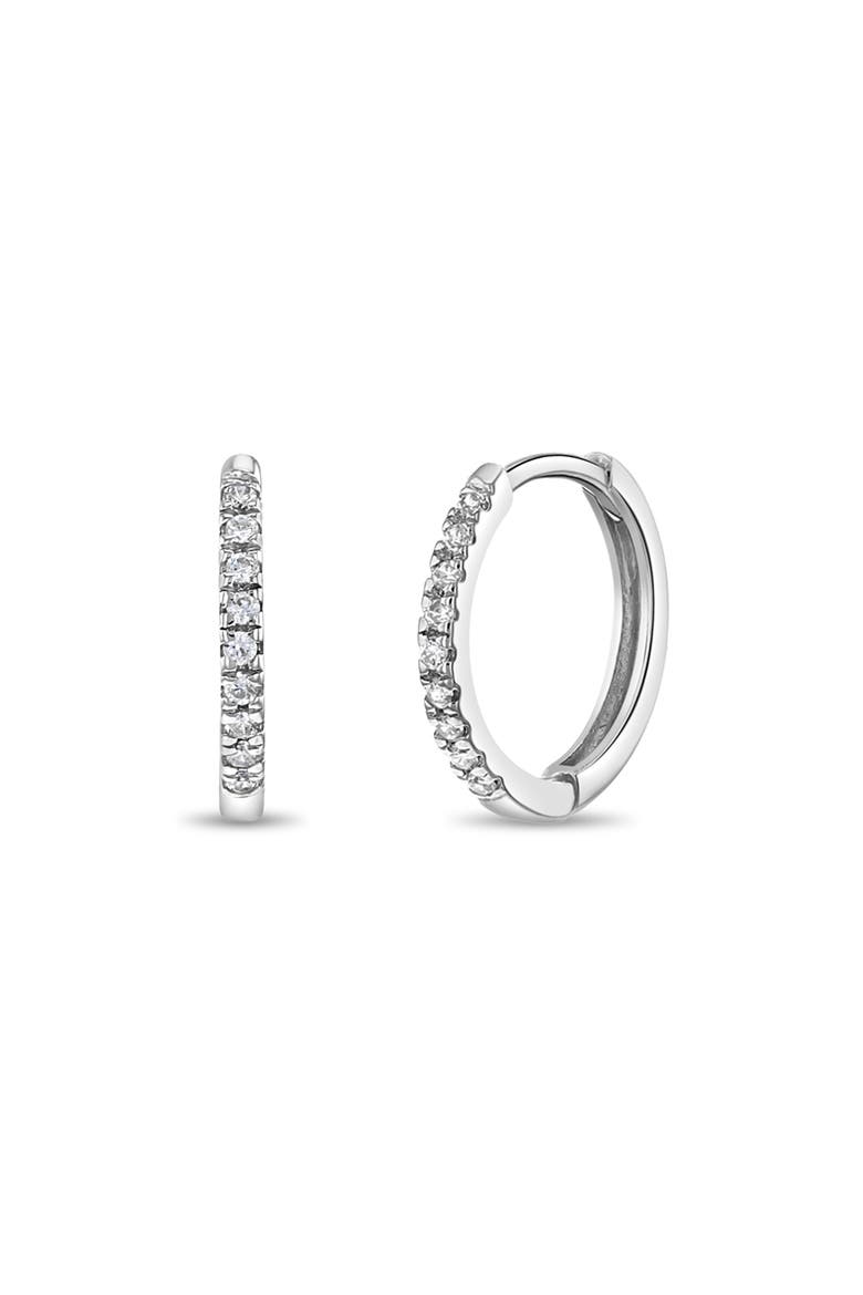 14k Clear Cubic Zirconia Encrusted Hoop Earrings, Main, color, Silver