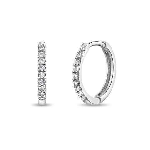 14k Clear Cubic Zirconia Encrusted Hoop Earrings