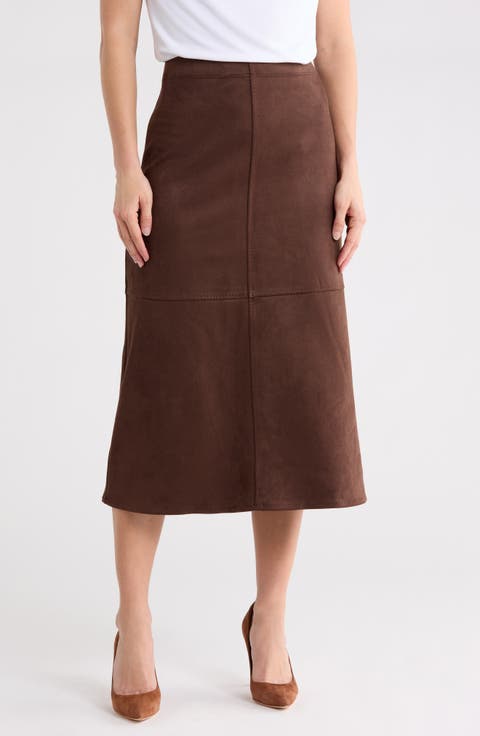 Faux Suede A-Line Midi Skirt