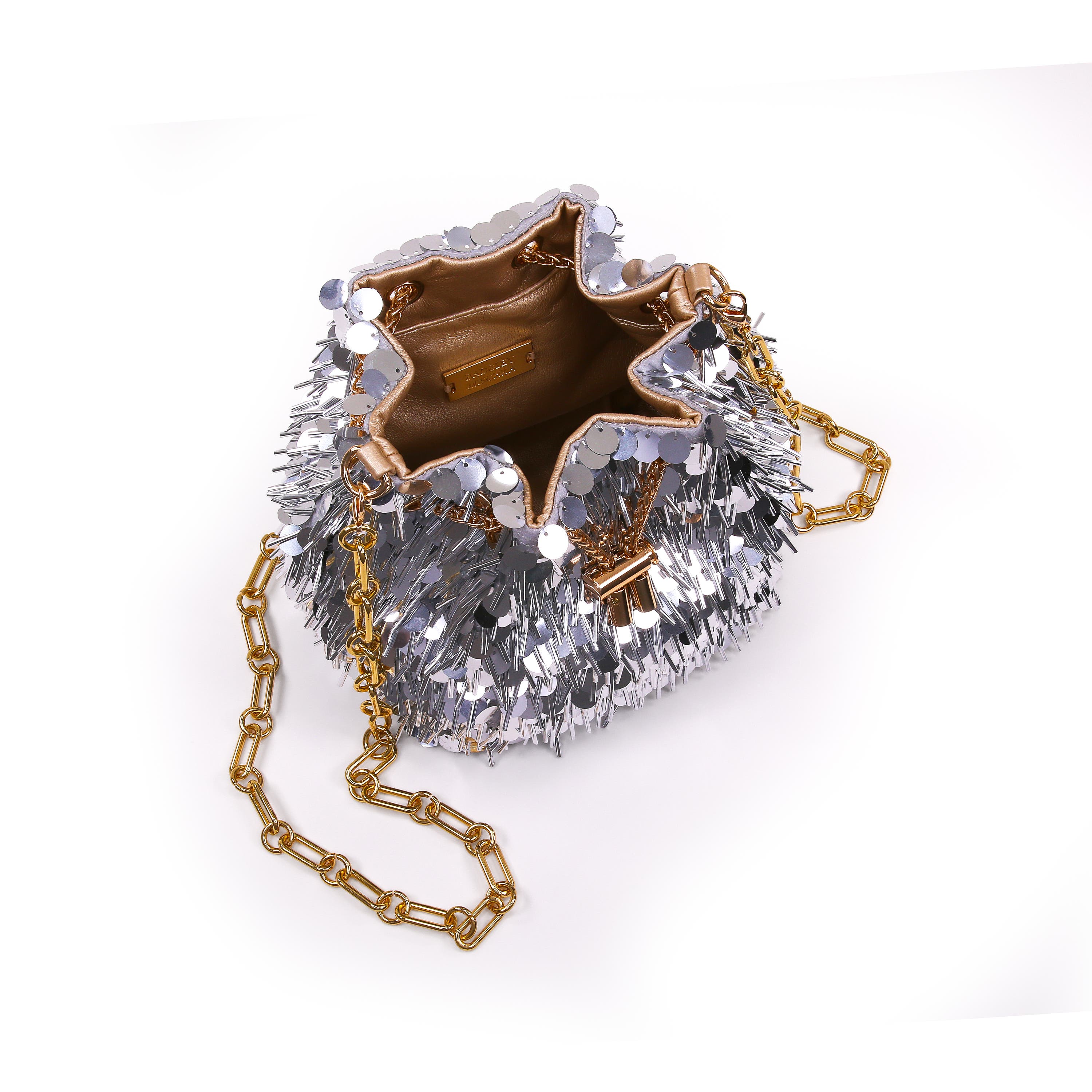 Piper Sequin And Bugle Bead Bucket Bag, Alternate, color, Silver Gold