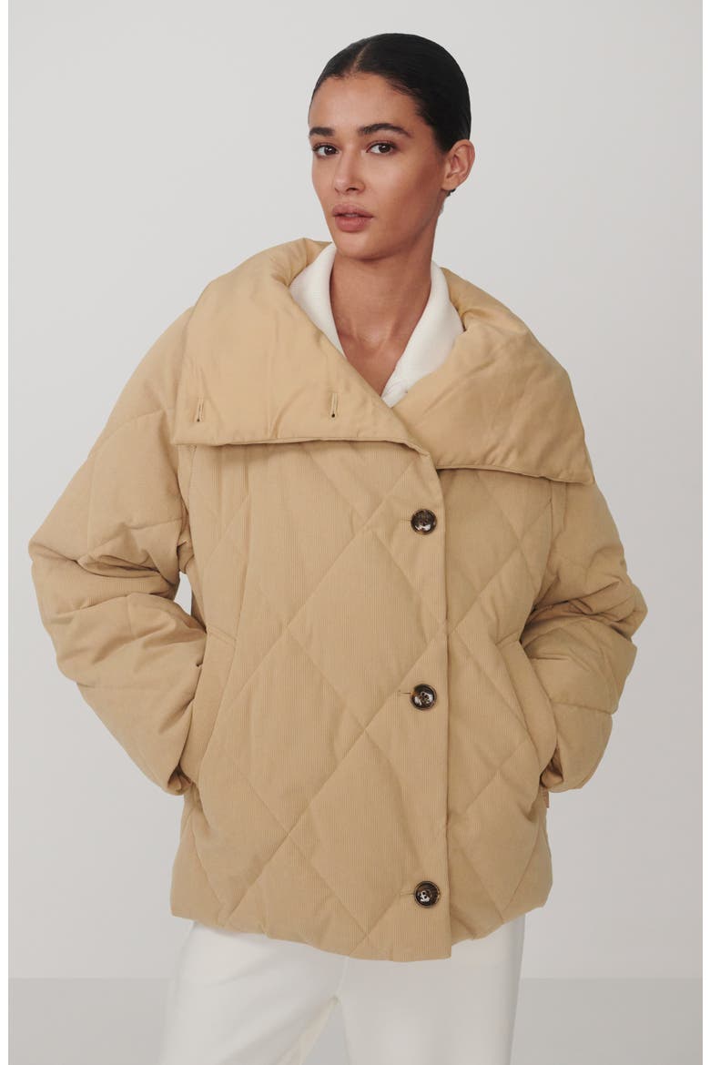 Evren Short Quilted Coat, Alternate, color, LIGHT TAUPE