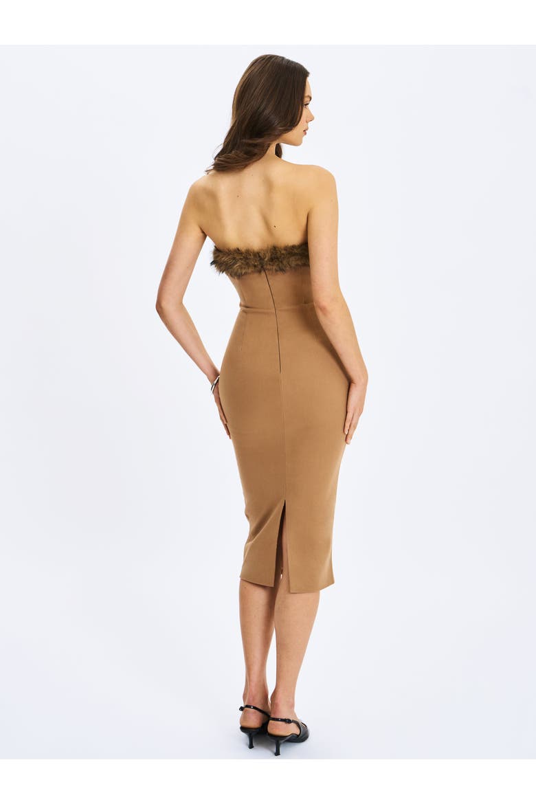 Rayanne Strapless Fur-Trimmed Sweetheart Maxi Dress, Alternate, color, Chestnut