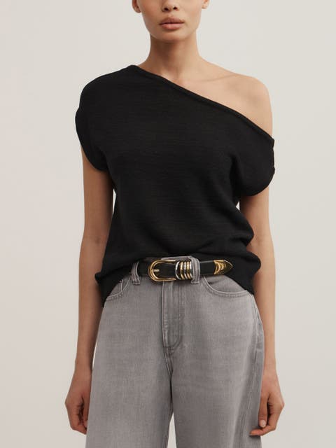 Asymmetric Slouch Short Sleeve Knit Top