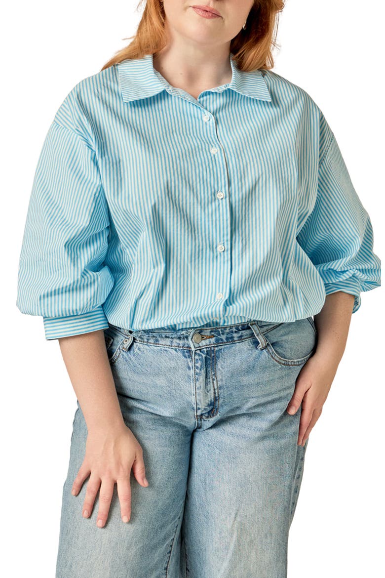 Striped Balloon Sleeve Button Down Shirt, Main, color, POWDER BLUE
