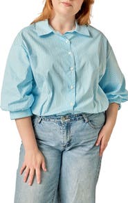 English Factory Striped Balloon Sleeve Button Down Shirt