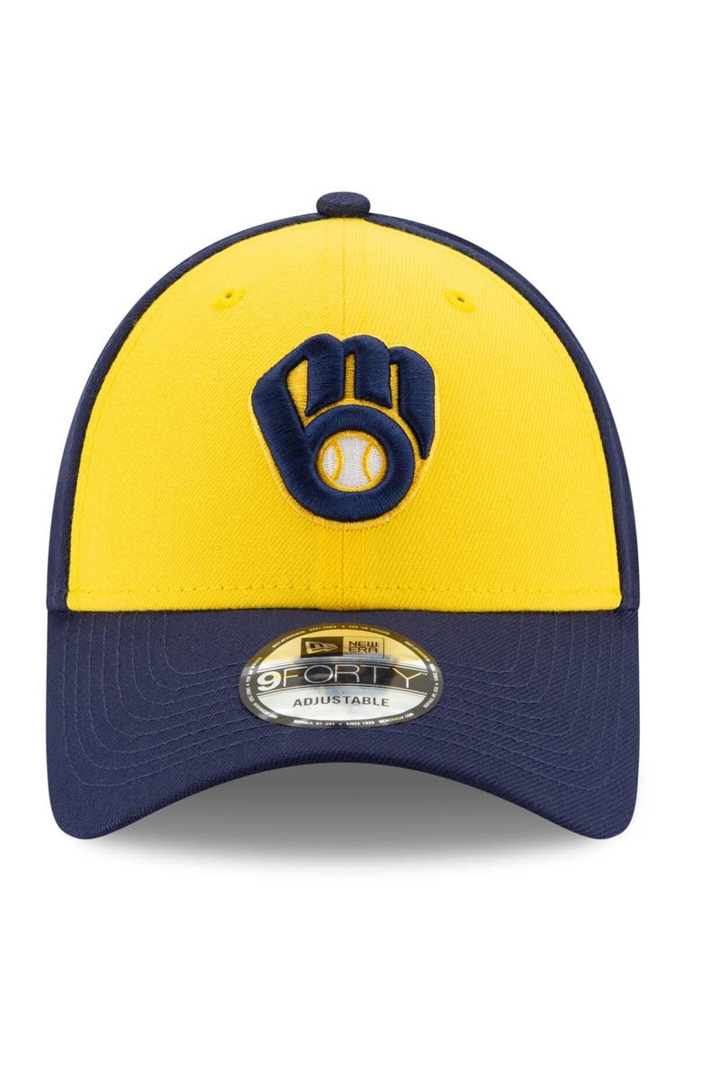 New Era Men's New Era Gold/Navy Milwaukee Brewers Alternate The League 9FORTY Adjustable Hat, Alternate, color, 