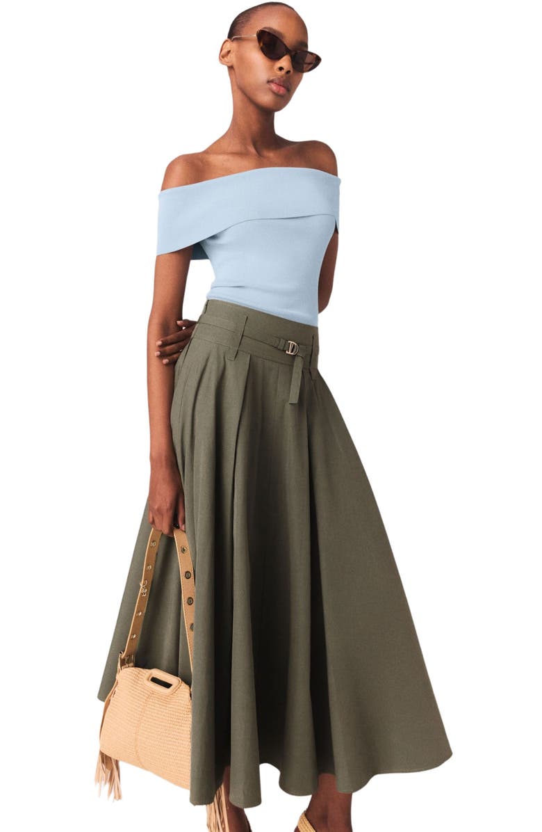 maje Cotton pleated maxi skirt, Alternate, color, Khaki